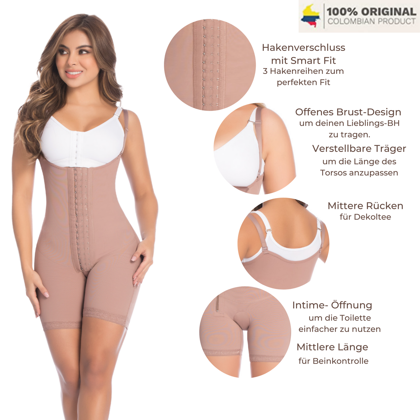 LunaSculpt Shapewear Body – Kolumbianische Kompressions-Faja für Taille, Bauch & Po | Powernet & Lycra | Figurformend & hautpflegend